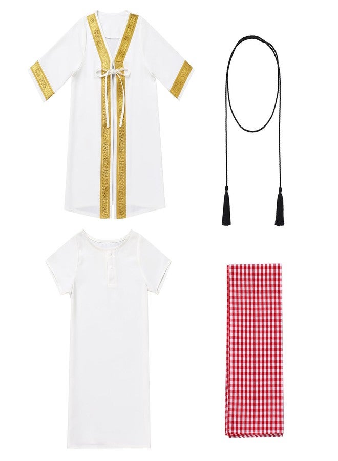 ODIZLI Boy's Muslim Thobe Infant Toddlers Baby Boys Muslim Newborn Eid Outfits Kaftan Abaya and Head Scarf Shemagh Keffiyeh Arabic Dubai Outfits Ramadan Robe White 6-12 Months - Image 1